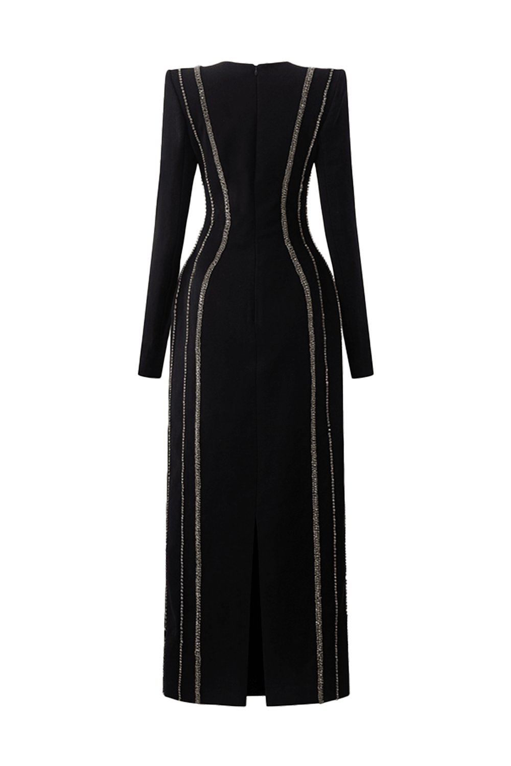 Crystal Embellished Long Sleeve Bodycon Midi Dress - TRACY COUTURE